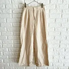 アズール/ストレートパンツ/ストライプ/リネン混/M/ベージュ