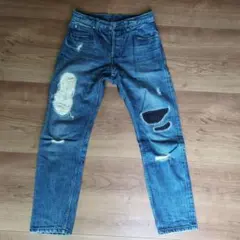 BEAUTY＆YOUTH　ダメージ加工 ストレートデニム 青