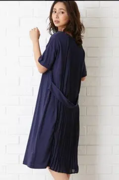 アースミュージック&エコロジー  バックプリーツ切替ワンピース ロング 半袖