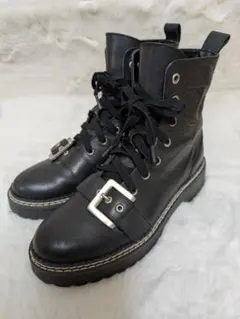 【ZARA】ザラ ベルトブーツ 36 トラックソール ブラック黒　厚底