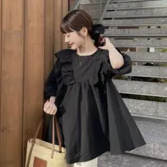 hinari ボリュームフリルブラウス ブラック タグ付き 新品未開封 