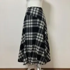 日本製　ヨークランド 毛100% ロングスカート ブラック　チェック　冬　素敵