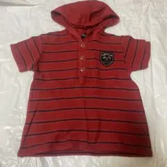 COMME CA ISM 赤 ストライプ フード付きTシャツ