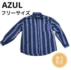 【今だけ値下げ中】AZUL ネイビーストライプ 長袖シャツ　フリーサイズ