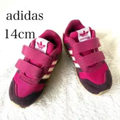 adidas ピンク スニーカー ベルクロ スエード14cm