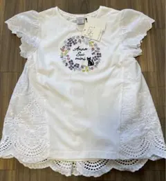 新品タグ付き　アナスイミニ　花猫刺しゅう半袖Tシャツ　130 猫