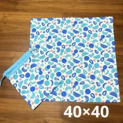 ランチョンマット(40×40)×給食袋セット[133] 女の子向けフルーツ柄水色
