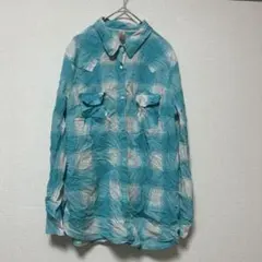 no boundaries ターコイズチェック長袖シャツ XL/XXL