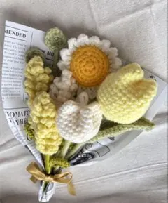 ハンドメイド 薄黄色系花束 枯れないお花 毛糸 かぎ編み ギフト インテリア