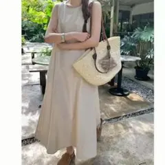 ゆったり　体型カバー　ワンピース　ロング　ノースリーブ　シンプル　痩せ見え