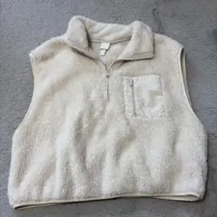 奶油色 刷毛絨 短拉鍊背心