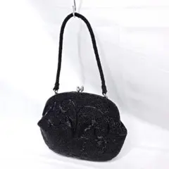 【美品】 Mitsukoshi ビンテージ ビーズ刺繍 ハンドバッグ ブラック
