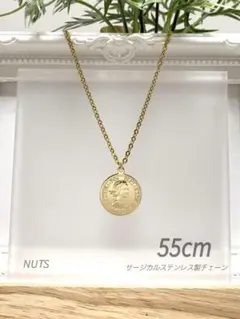 【ハーフペニー チャーム ネックレス ゴールド 55cm】コインネックレス a8