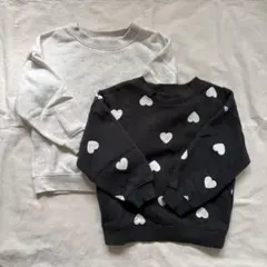 H&M 裏起毛 トレーナー グレー 黒 ハート 2枚セット 100 2-4y