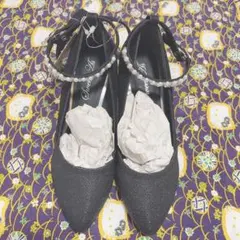 ブラックグリッター ポインテッドトゥパンプス