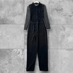 美品 ZARA レース フリル 切り替え ジャンプスーツ XS ブラックのサムネイル