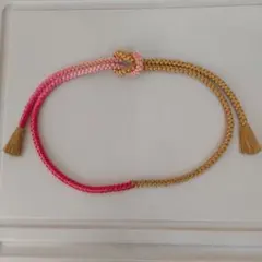 帯締め 振袖用 正絹と金属糸 ピンク系のグラデーションと金色 日本舞踊 訪問着P