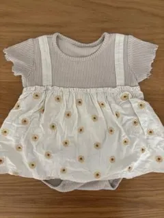 mamaraku 半袖 ロンパース 小花柄 70 ひまわり 春 夏