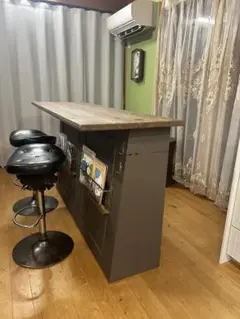 木製カウンターテーブル 本収納付き　レジカウンター　引き取り専用