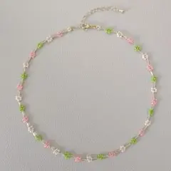 お花見❀三色だんごカラー お花のビーズネックレス　ハンドメイド