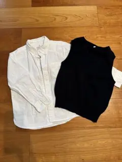 白長袖シャツと黒ニットベストセット