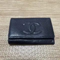 CHANEL ブラック レザー キーケース