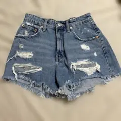 ZARA ダメージ　デニム　ショート　パンツ