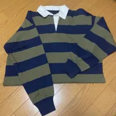 長袖ポロシャツ ネイビーとオリーブストライプ