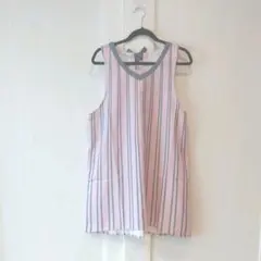 ピンク×グレーストライプ　エプロン