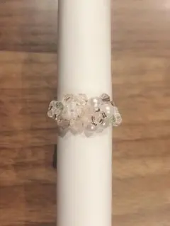 お花とパールのビーズリング⁂peach pink⁂ 韓国　スワロフスキー