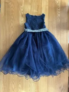 ネイビー フレアドレス ビーズ装飾