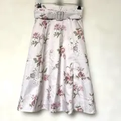 【tocco closet】 ベルト付き フラワープリント 花柄 フレアスカート