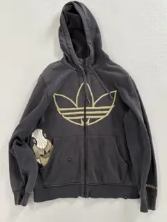 adidas Originals フルジップパーカー トレフォイル金色ロゴ 古着