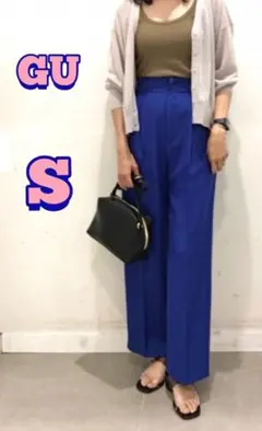 【GU】ハイウエスト カラースラックス ブルー S