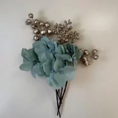 成人式前撮り くすみブルー金 髪飾りヘッドドレスヘッドパーツウェディング卒業式袴