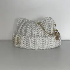 ▶︎にじぱぺっと　猫耳ニット帽　ホワイトラメ×ゴールド