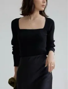 anuans♡カシミヤブレンドデコルテリブニットプルオーバー ブラック