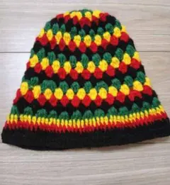 クロシェハット　バケットハット　ラスタカラー