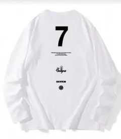 ホワイト 長袖Tシャツ 数字7 XL