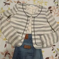 ストライプ ノーカラージャケット KLEIN PLUS 38