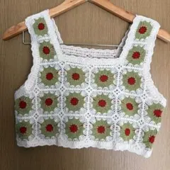 【古着】　かぎ針編み　ニットベスト