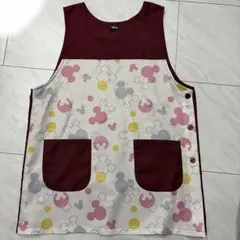 ミッキーマウス柄エプロン ワインレッドM〜L 試着のみ