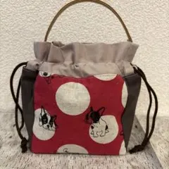 持ち手付き巾着ポーチ　ハンドメイド
