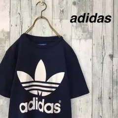 美品 adidas ビッグトレフォイルロゴTシャツ ネイビー