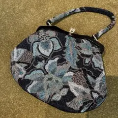 和装用　ビーズ刺繍　ハンドバッグ　花柄　昭和レトロ