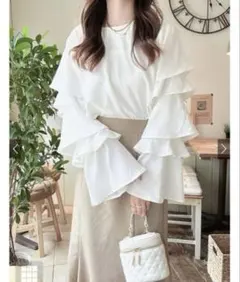 GRL グレイル　トップス　フリルスリーブブラウス　オフホワイト