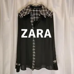 ZARA 柄シャツ ブラック ザラ ツイードシャツ 黒 チェック 美品✨