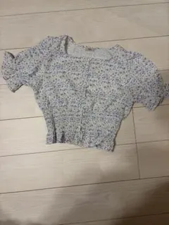 flower 花柄シャーリングトップス 半袖