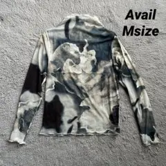 Avail 【M】 カットソー シースルー 長袖 タイダイ柄 藍染風 総柄