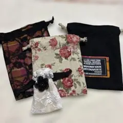 ハンドメイド　巾着セット 1 花柄　レース 黒とピンク4点